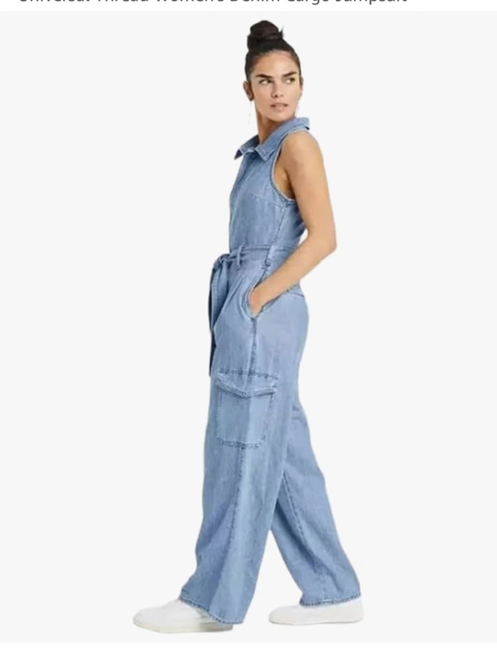 Target Universal Thread Women’s Denim Cargo Jumpsuit Size 8 Medium - Picture 4 of 9